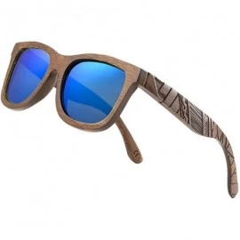 Aviator Bamboo Wood Polarized Sunglasses For Men & Women - Temple Carved Collection - Ta05-brown Bamboo Frame Blue Lens - CN1...