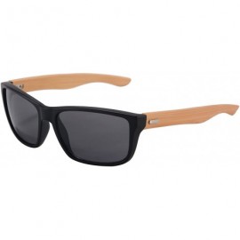 Rectangular Real Bamboo Wooden Arms UV400 Sunglasses for Men or Women-6102 - Matte Black Frame- Bamboo Arms - C218NUZDRMA $25.99