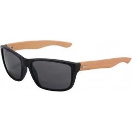 Rectangular Real Bamboo Wooden Arms UV400 Sunglasses for Men or Women-6102 - Matte Black Frame- Bamboo Arms - C218NUZDRMA $16.42