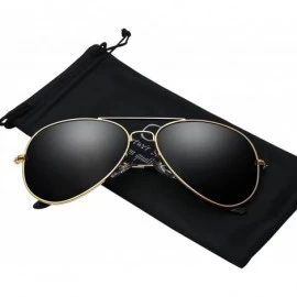 Aviator Mens Aviator Sunglasses Polarized Metal Frame Black Sun Glasses - Gold Frame Black Lens - CR18CK4L7G7 $18.29