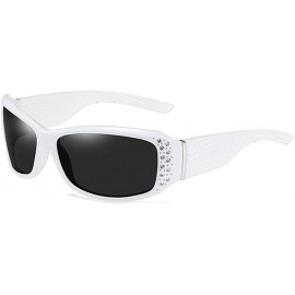 Rectangular Anti Glare HD Polarized Womens Rhinestone Rectangular Sunglasses - White - CH18USR3ZX6 $30.54