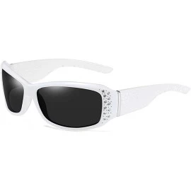 Rectangular Anti Glare HD Polarized Womens Rhinestone Rectangular Sunglasses - White - CH18USR3ZX6 $25.45