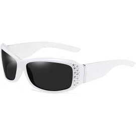 Rectangular Anti Glare HD Polarized Womens Rhinestone Rectangular Sunglasses - White - CH18USR3ZX6 $14.59