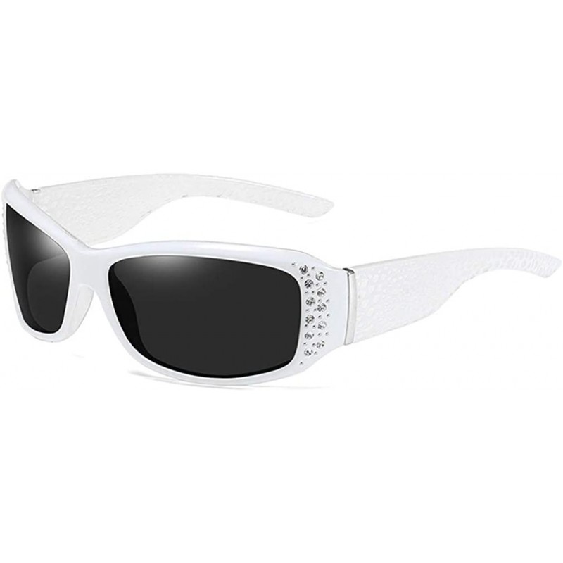 Rectangular Anti Glare HD Polarized Womens Rhinestone Rectangular Sunglasses - White - CH18USR3ZX6 $14.59