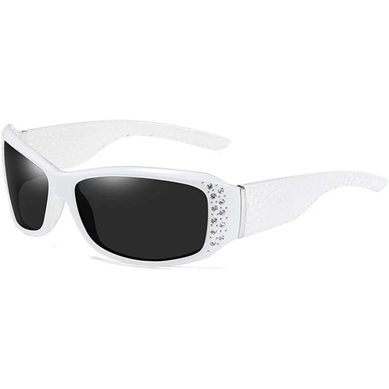 Rectangular Anti Glare HD Polarized Womens Rhinestone Rectangular Sunglasses - White - CH18USR3ZX6 $14.59
