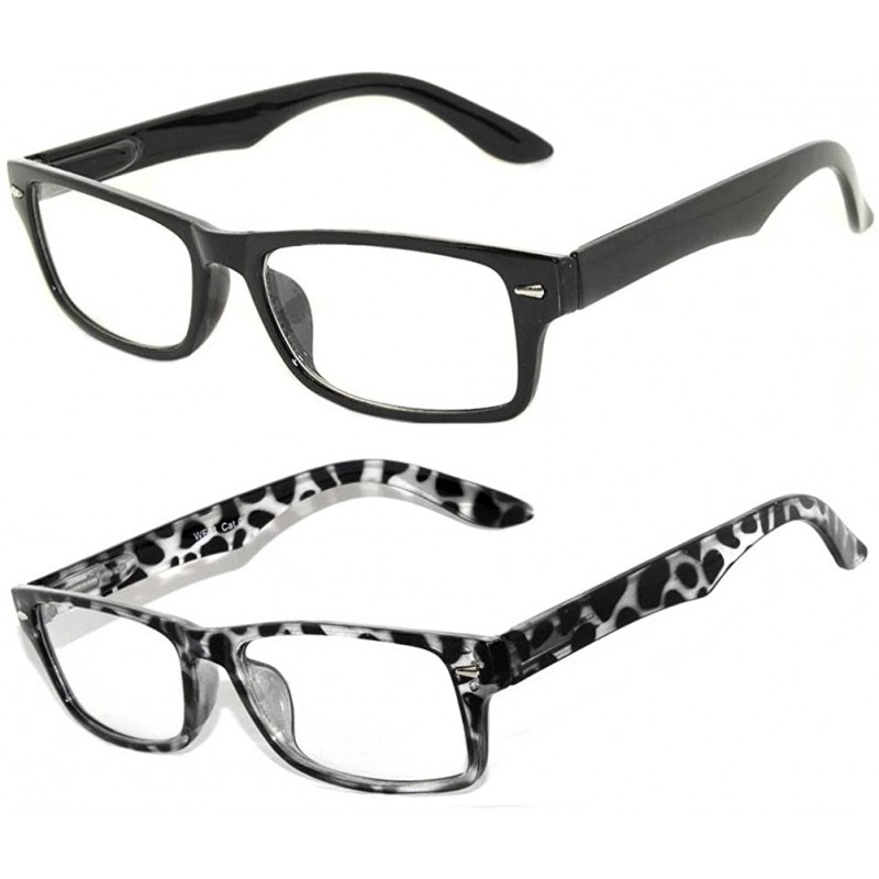 Wayfarer Classic Retro Style Narrow Rectangular Frame Clear Lens Sunglasses - 2_pairs_black_leopard - C911UPSG2ZL $8.42