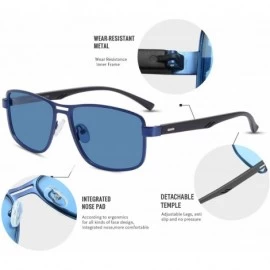 Rectangular Rectangular Polarized Sunglasses for Men-100% UV400 Protection Mens Sunglasses Alloy Frame - Blue Frame/Blue Lens...