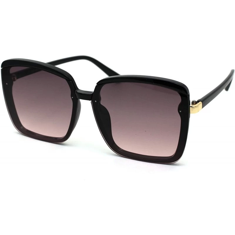 Rectangular Exposed Lens Edge Half Rim Rectangular Butterfly Sunglasses - Black Gold Burgundy - CP199E7XDE4 $11.28