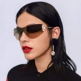 Wrap Retro Wrap sunglasses for women Diamond sunglasses oversized sunglasses UV400 Provection - 3 - CF19086EK82 $20.96