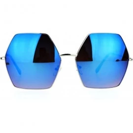 Oversized Mirrored Lens Octagon Oversize Designer Fashion Sunglasses - Silver Blue - C112EO5O2SJ $17.88