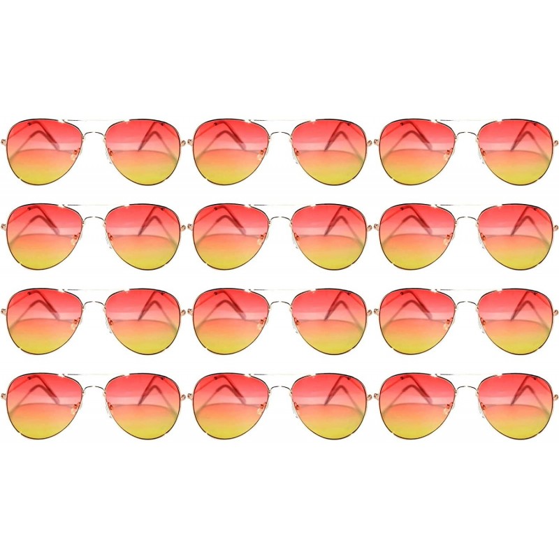 Oval 12 Pirs Wholesale Classic Aviator Style Sunglasses Colored Metal Colored Lens - 12_pairs_gold_frame_red-yellow - CD18CD8...