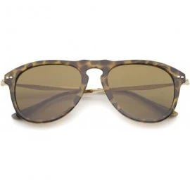 Aviator Modern Keyhole Nose Bridge Horn Rimmed Metal Temple Aviator Sunglasses 53mm - Tortoise-gold / Brown - CY12KUKIP4J $20.91