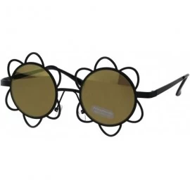 Round Flower Sunglasses Womens Girls Cute Fashion Floral Frame UV 400 - Black (Brown Mirror) - CL18KMZHWXD $8.57