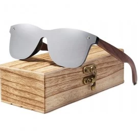 Rectangular Genuine adjustable polarized sunglasses handmade square men fashion Full Lens Walnut Wood - Silver - C918WZ8Z685 ...