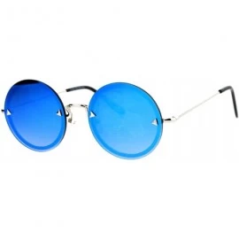 Round Round Circle Frame Sunglasses Womens Full Mirror Lens Rear Rim Fashion - Silver (Blue Mirror) - CA1877LWOZW $19.94