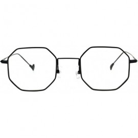 Rectangular Mens Vintage Style Octagon Metal Wire Rim Snug Rectangular Sunglasses - Black Clear - CK185ONKW2S $8.67