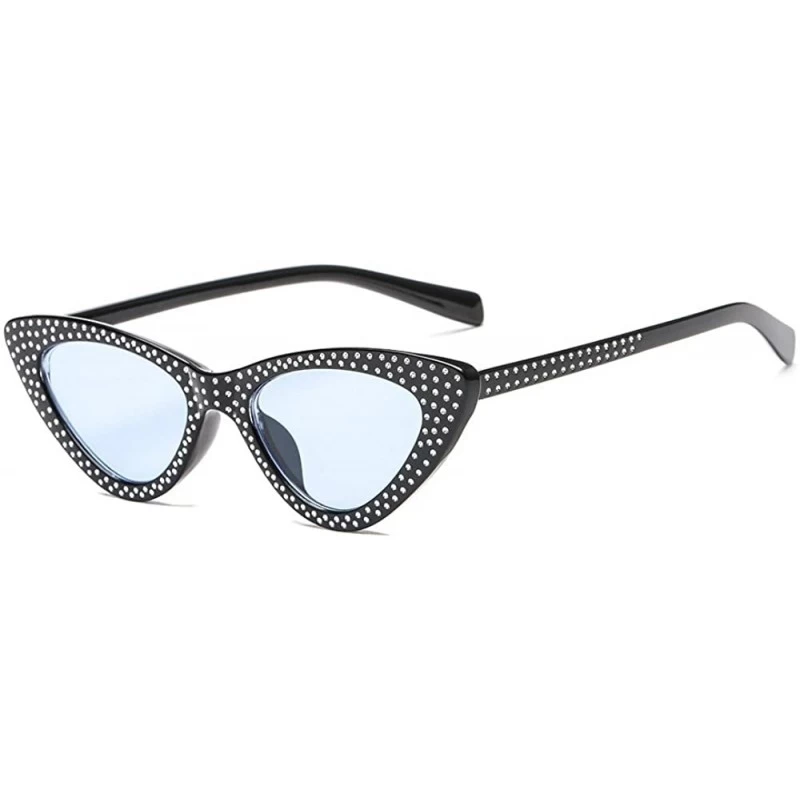 Goggle Retro Rhinestone Cat Eye Sunglasses for Women Clout Goggles Plastic Frame Glasses - Blue - CR18E5GWW23 $12.15