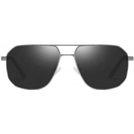Rectangular Square Frame Polarized Sunglasses for Men Women Driving UV400 Protection - Metal Grey - C418O4U8XAW $22.10