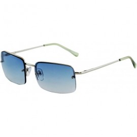 Rectangular Minimalist Medium Rectangular Sunglasses Clear Eyewear Spring Hinge - Silver/Blue - CR195MTDQ5M $22.43