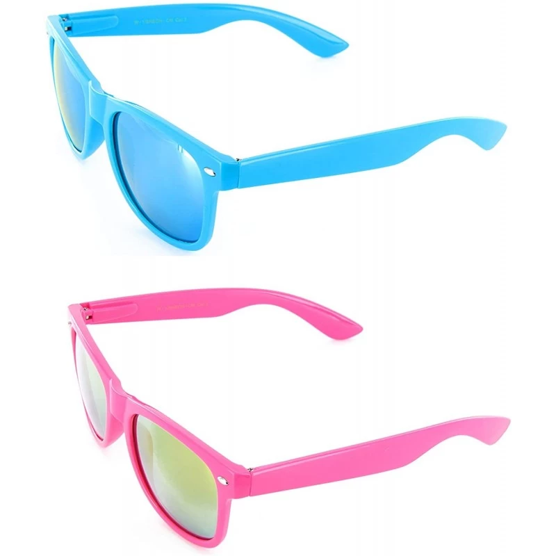 Aviator Neon Retro Sunglasses Color Mirror Lens for Men Women - Blue/Pink - CK18YTL3CLG $9.02