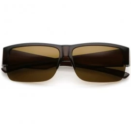 Rimless Large Wide Arms Semi Rimless Polarized Lens Rectangle Sunglasses 65mm - Brown / Brown - CR184S4KUKX $28.23