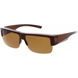 Rimless Large Wide Arms Semi Rimless Polarized Lens Rectangle Sunglasses 65mm - Brown / Brown - CR184S4KUKX $14.86