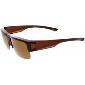 Rimless Large Wide Arms Semi Rimless Polarized Lens Rectangle Sunglasses 65mm - Brown / Brown - CR184S4KUKX $14.86