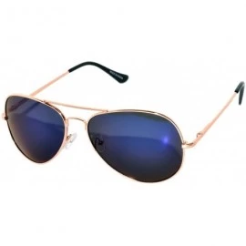 Aviator Full Mirror Lens Colored Metal Frame with Spring Hinge - Gold_blue_mirror_lens - CT121JE4H65 $19.51