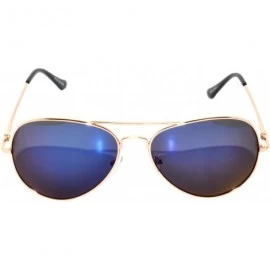 Aviator Full Mirror Lens Colored Metal Frame with Spring Hinge - Gold_blue_mirror_lens - CT121JE4H65 $8.36