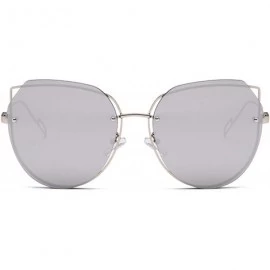 Cat Eye Men's and women's fashion retro cat's eye iron frame sunglasses sunglasses prom mirror party travel - Silver - CN18T4...