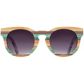 Round Bamboo Sunglasses Polarized Women Multi Color Bamboo Round Sunglasses with Wooden Case - CN18S8D6AY5 $70.79