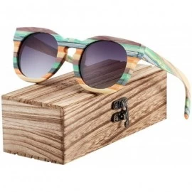 Round Bamboo Sunglasses Polarized Women Multi Color Bamboo Round Sunglasses with Wooden Case - CN18S8D6AY5 $37.26