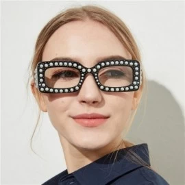 Square Fashion Women Pearl Square Frame Frame Shades Sunglasses Integrated UV Protection Glasses - E - CT18D4K0G88 $11.91