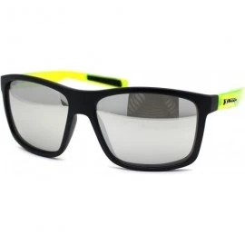 Sport Oversize Rectangular Sport Horn Rim Mens Sunglasses - Matte Black Green Silver Mirror - CA195A57GHG $11.48