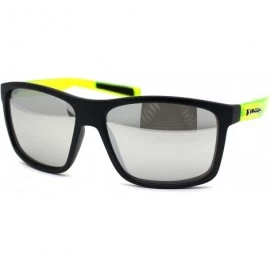 Sport Oversize Rectangular Sport Horn Rim Mens Sunglasses - Matte Black Green Silver Mirror - CA195A57GHG $22.95
