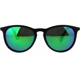Round Mens Classic Mod Keyhole Minimal Plastic Horned Sunglasses - Green Mirror - C9184Y0OHIZ $14.16