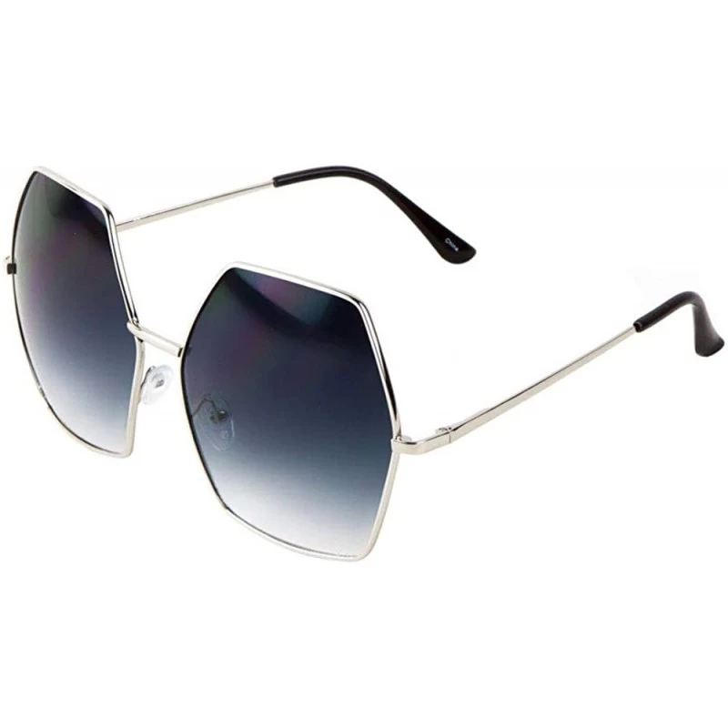 Oversized Oversized Round Corners Geometric Polygon Sunglasses - Black Silver - CO1908G6GYR $14.28
