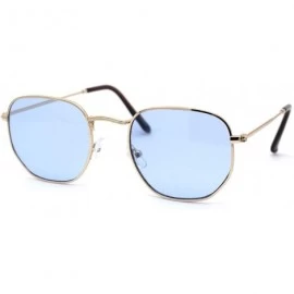 Square Mens Hippie Groovy Pop Color Lens Metal Rim Rectangular Sunglasses - Gold Blue - CV193MSZ3W4 $19.43