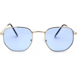 Square Mens Hippie Groovy Pop Color Lens Metal Rim Rectangular Sunglasses - Gold Blue - CV193MSZ3W4 $8.03