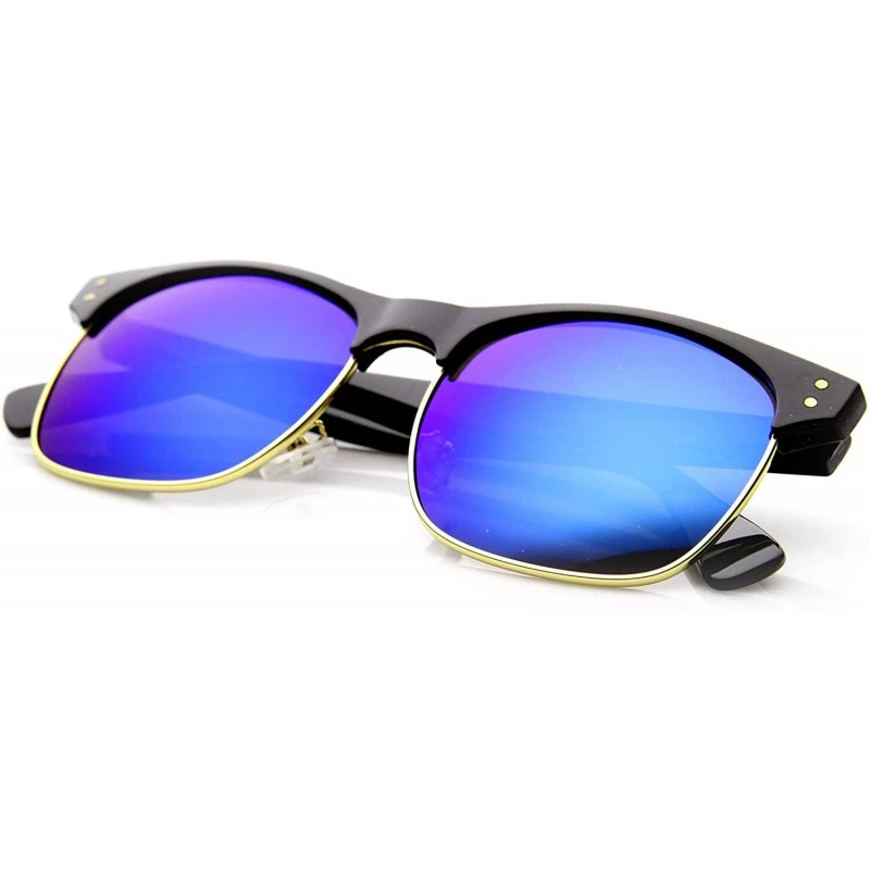 Wayfarer Classic Half Frame Flash Mirror Lens Horn Rimmed Sunglasses (Black Ice) - C111TLDFKUJ $11.89