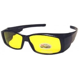 Wrap Polarized Fit Over Wear Over Glasses Night Driving Sunglasses Men and Womens Rectangular Frame - Black - CC18L5RRATU $22.98