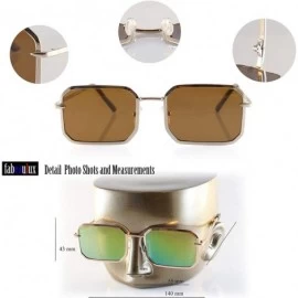 Rectangular Retro Bold Metal Frame Smoke Mirror Flat Lens Sunglasses A288 - Gold Brown - C418UQ7NSNQ $14.93
