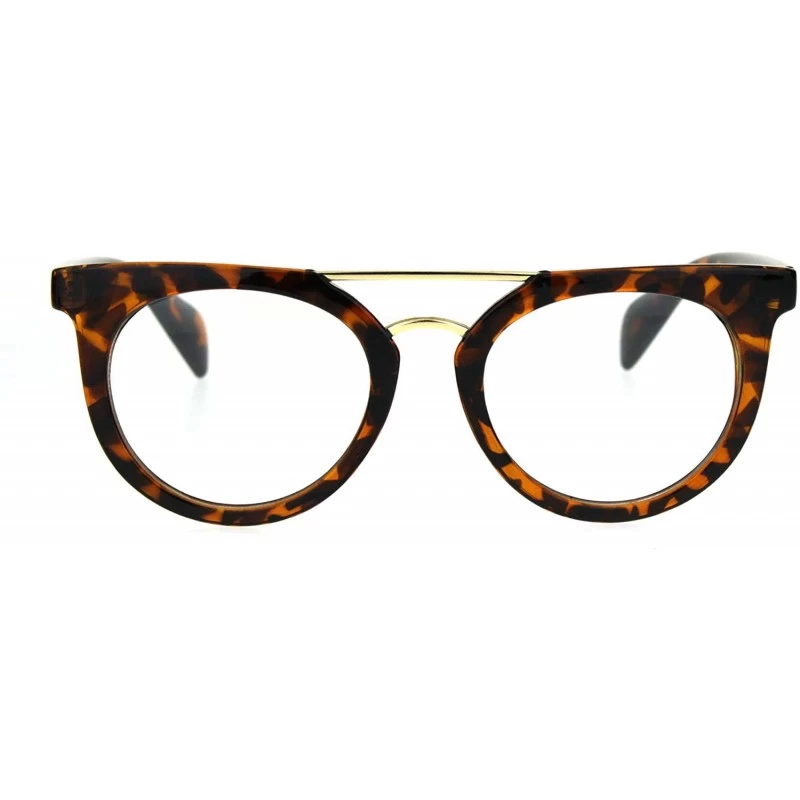 Round Designer Fashion Clear Lens Glasses Round Flat Metal Top Bridge UV 400 - Tortoise - CW1869LMA6S $12.06