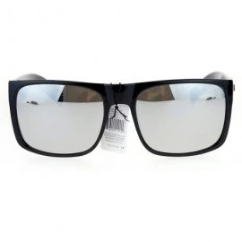 Square Mens Kush Sunglasses Square Rectangular Black Frame Mirrored Lens UV 400 - Shiny Black (Silver Mirror) - CI186STLI04 $...