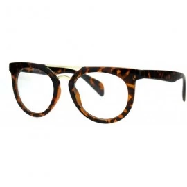 Round Designer Fashion Clear Lens Glasses Round Flat Metal Top Bridge UV 400 - Tortoise - CW1869LMA6S $20.10