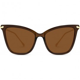 Cat Eye Women Polarized Metal Frame Designer Cat Eye Sunglasses - Clear Brown / Gold Temple / Brown Lens - C518NI4RE9U $20.22