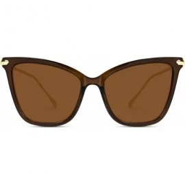 Cat Eye Women Polarized Metal Frame Designer Cat Eye Sunglasses - Clear Brown / Gold Temple / Brown Lens - C518NI4RE9U $20.22