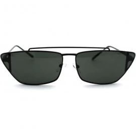 Cat Eye Womens Retro Flat Top Wide Cat Eye Metal Rim Sunglasses - Black Green - CE18UL8MW7I $23.75