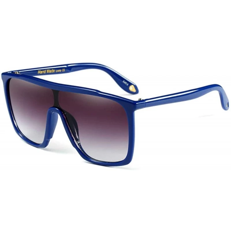 Square Large Men Sunglasses Vintage Retro 70s Squared Frame Flat Top Shield Glasses - Blue - CB18K6ZWHHC $11.15