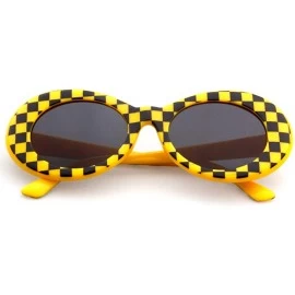 Oversized Retro Clout Goggles Oval Sunglasses Mod Thick Frame Kurt Cobain - Yellow Checkered - CQ1893NEZDN $18.60